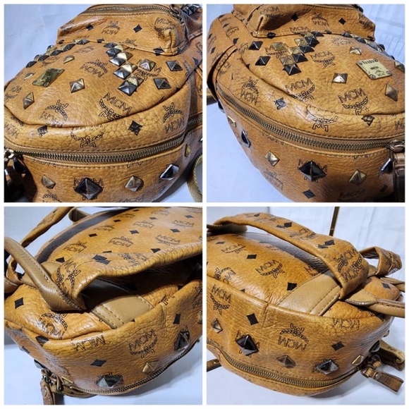 Authentic MCM Visetos Studded Small Stark M Backpack Cognac - Picture 14 of 16